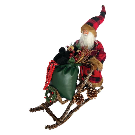 Santa's Workshop 20" Buffalo Plaid Sled Santa
